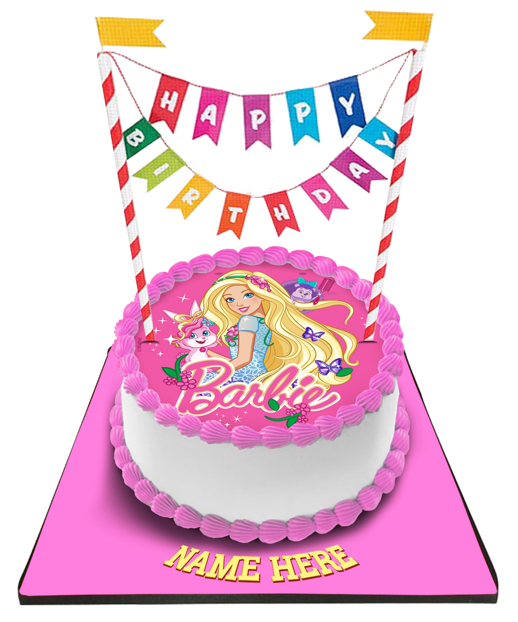 Barbie Cake with Happy Birthday Bunting 