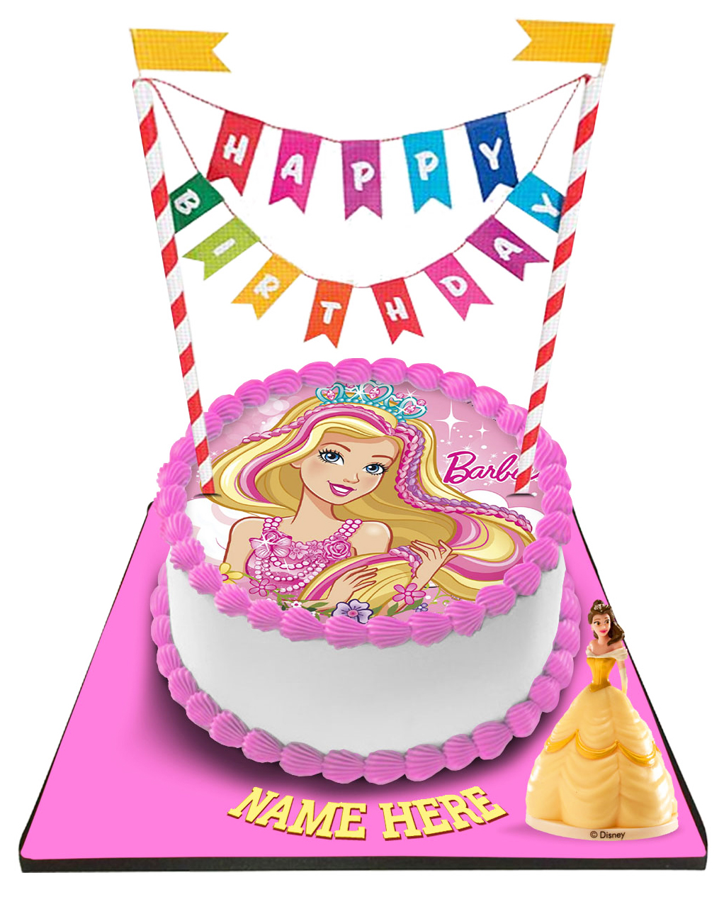 Barbie Cake with Happy Birthday Bunting &Topper