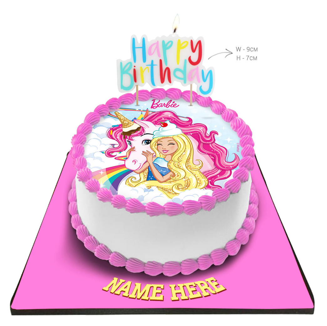 Barbie Cake with Happy Birthday Candle