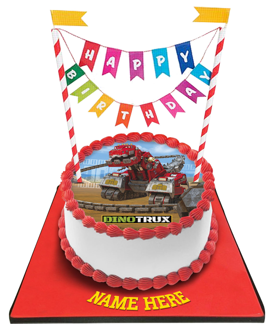 Dino Trux Cake with Happy Birthday Bunting