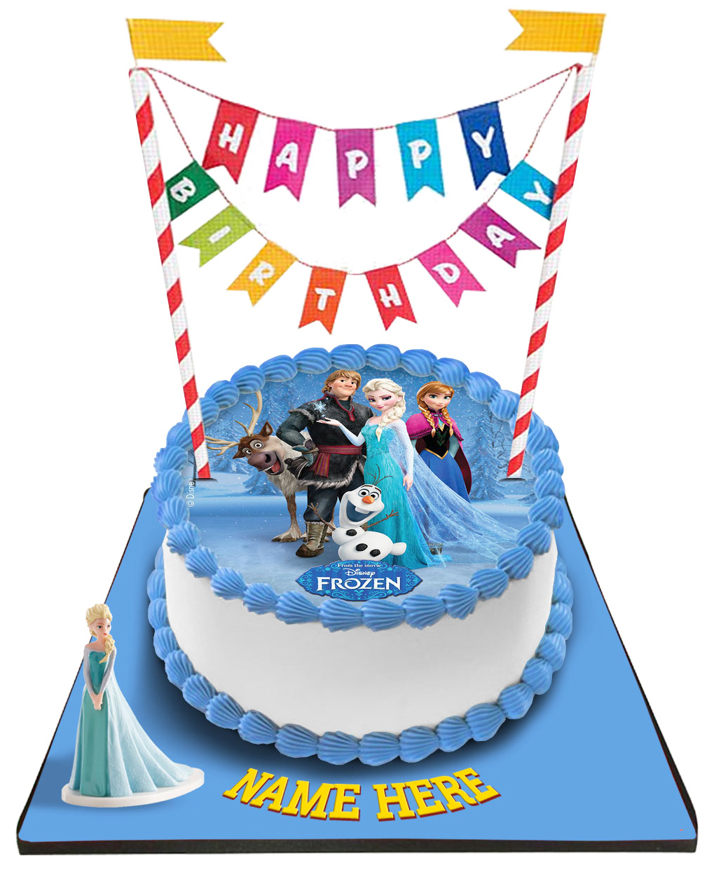 Disney Frozen Princess Cake with Happy Birthday Bunting &Topper