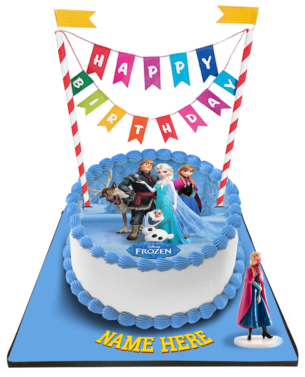 Disney Frozen Princess Cake with Happy Birthday Bunting &Topper