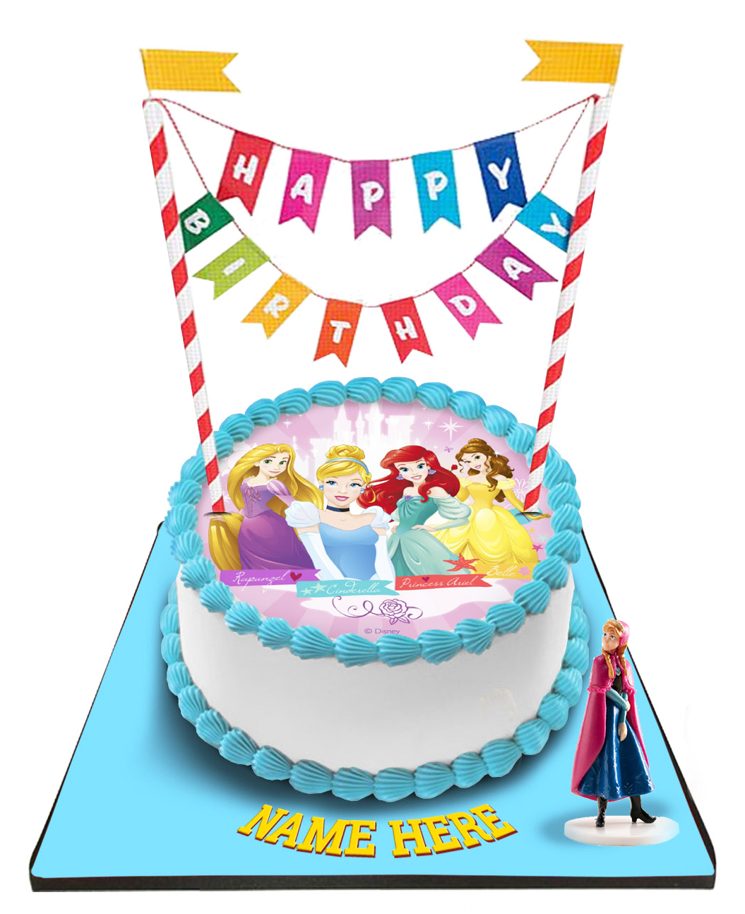 Disney Princess Cake With Happy Birthday Bunting &Topper