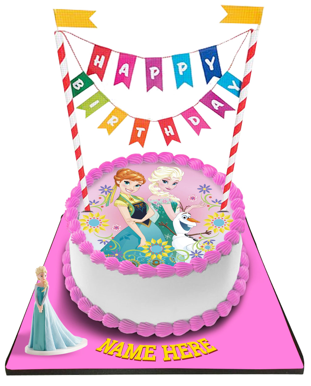 Disney Frozen Princess Cake With Happy Birthday Bunting &Topper