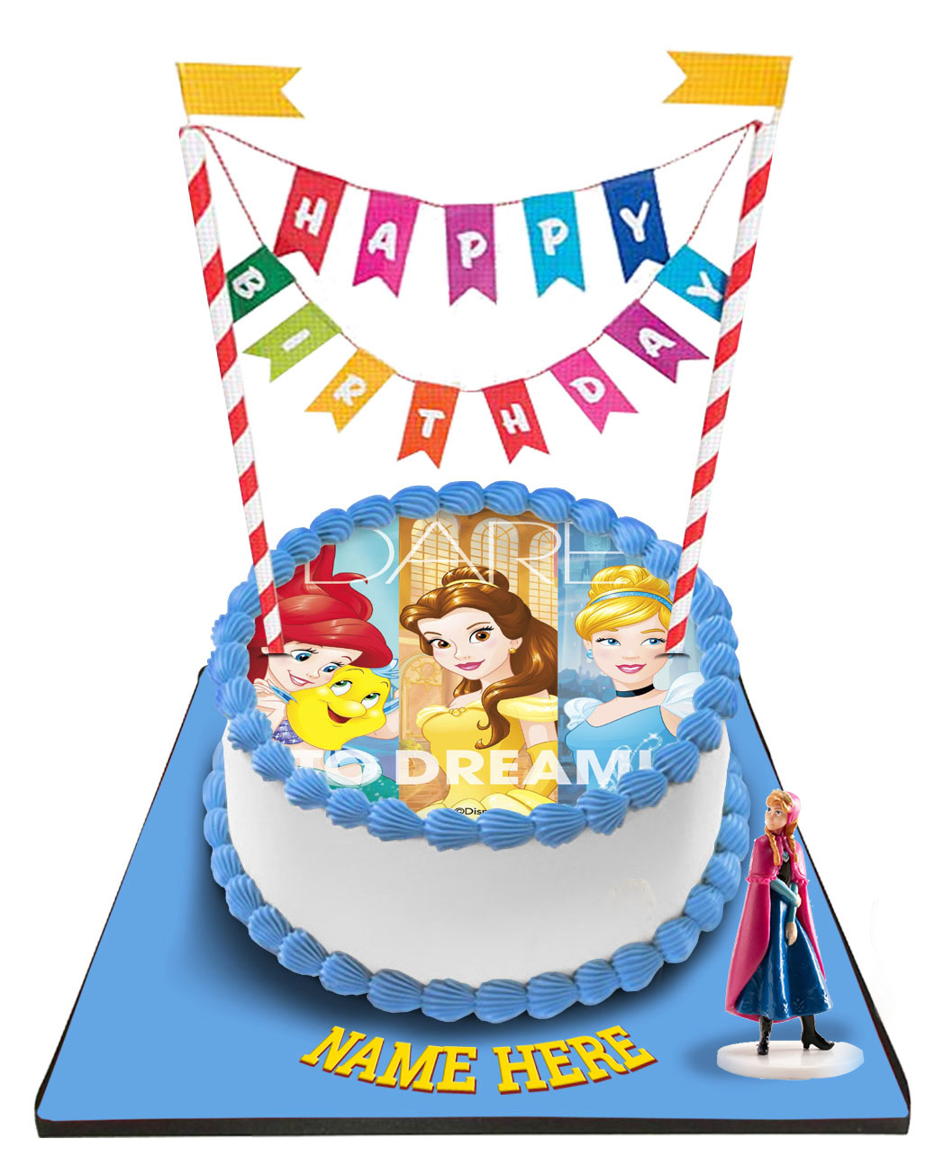 Disney Princess Cake With Happy Birthday Bunting &Topper