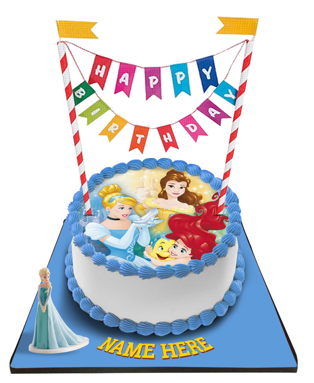 Disney Princess Cake With Happy Birthday Bunting &Topper