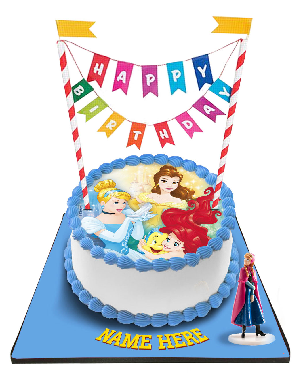 Disney Princess Cake With Happy Birthday Bunting &Topper