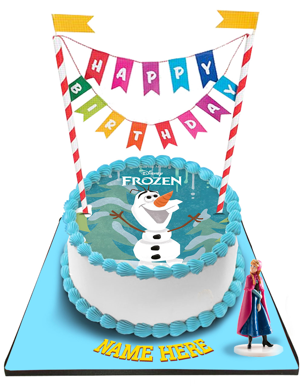 Disney Frozen Princess Cake With Happy Birthday Bunting &Topper