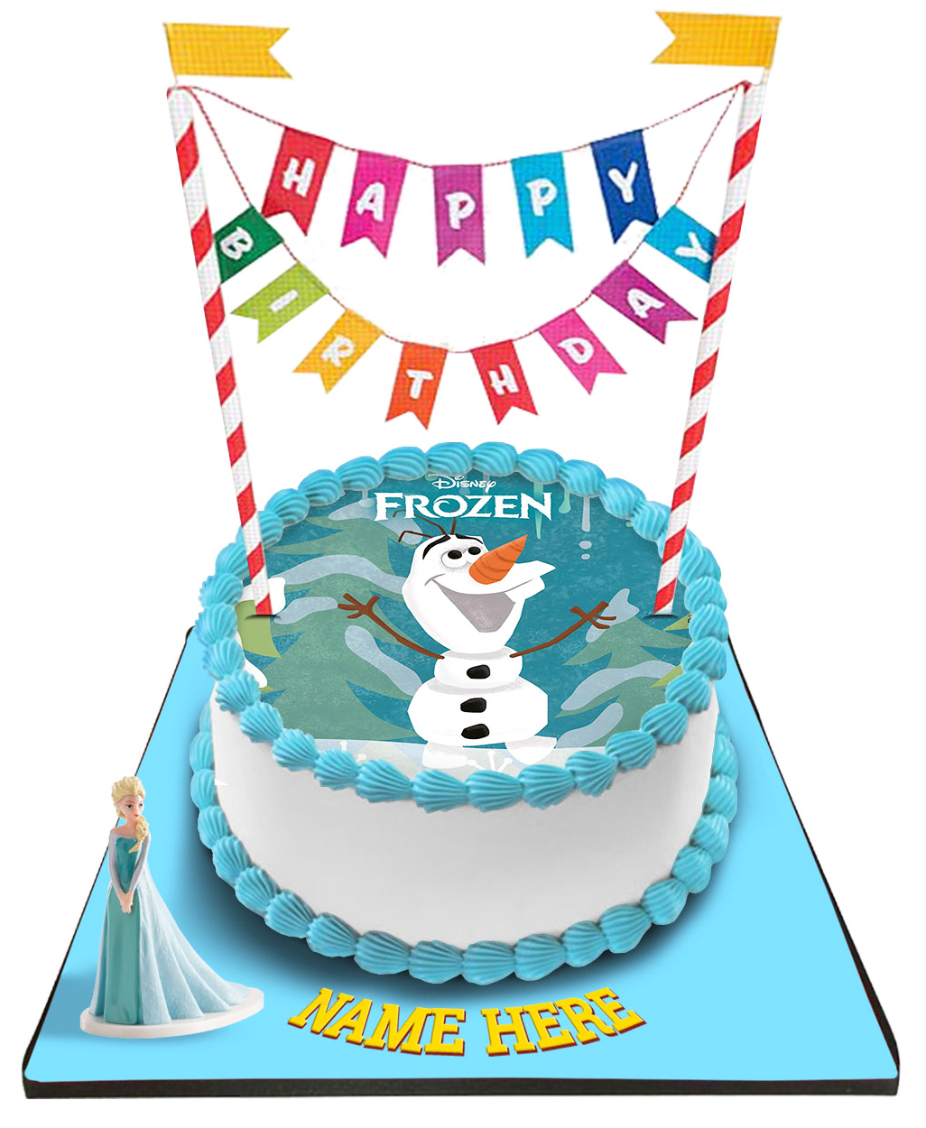 Disney Frozen Princess Cake With Happy Birthday Bunting &Topper