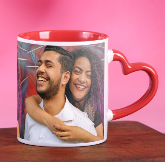 Embracing Couple Personalized Heart Handle Mug