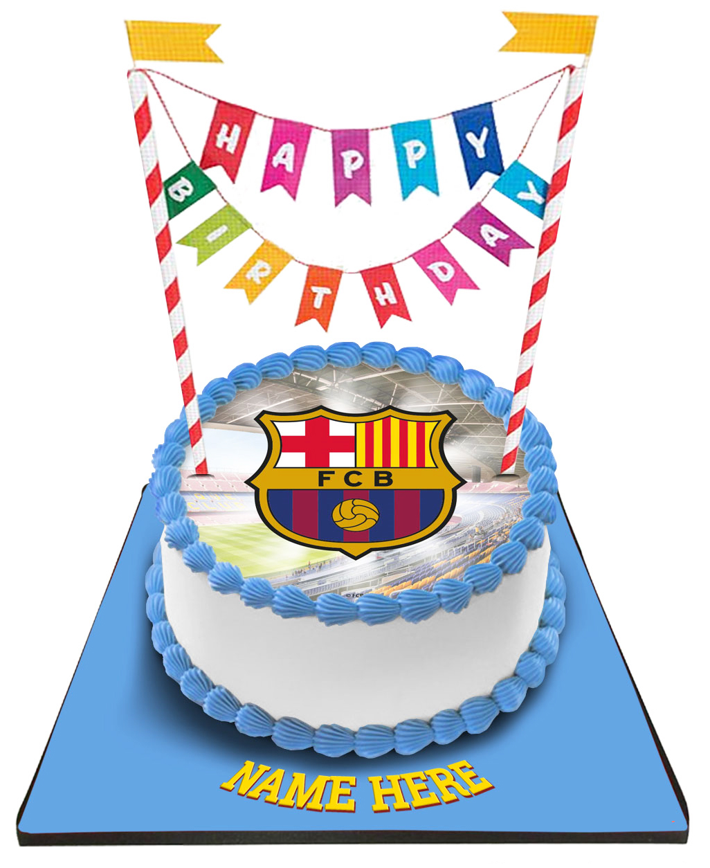 FCB Cake with Happy Birthday Bunting