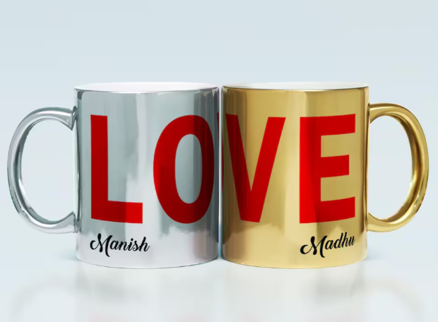 Love Silver And Golden Personalized Couple Mugs