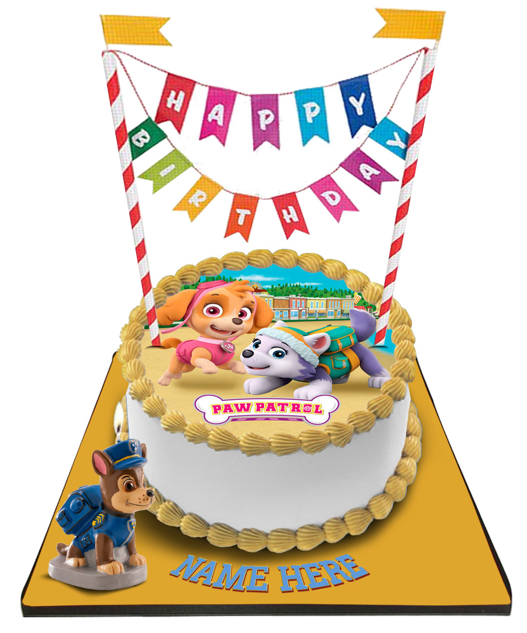 Paw Patrol Cake with Happy Birthday Bunting &Topper