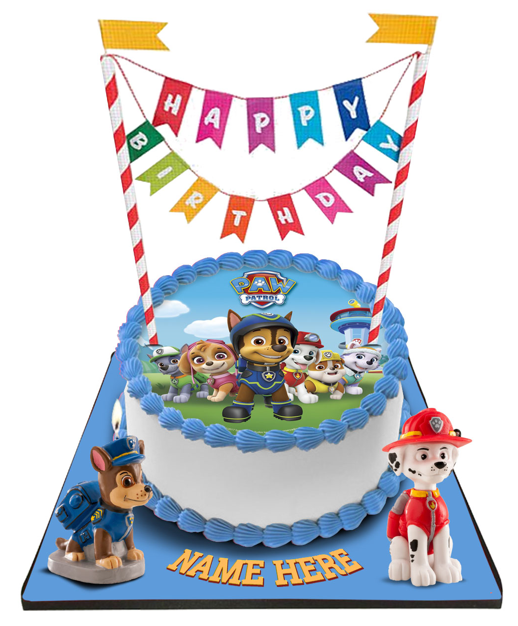 Paw Patrol Cake with Happy Birthday Bunting &Topper