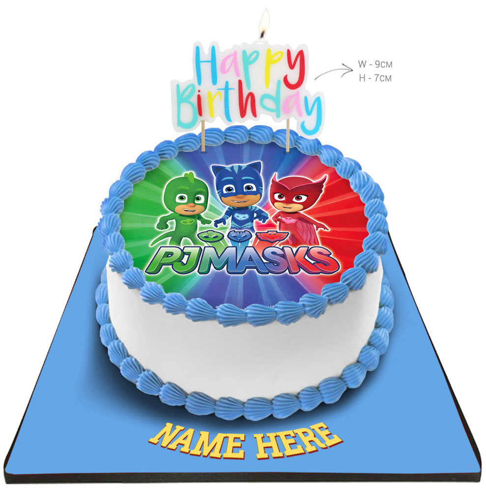 PJ Mask Cake with Happy Birthday Candle