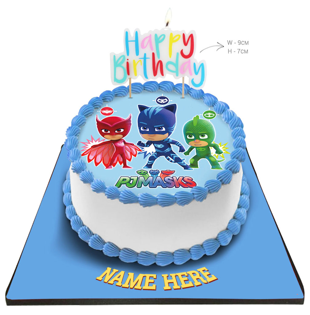 PJ Mask Cake with Happy Birthday Candle