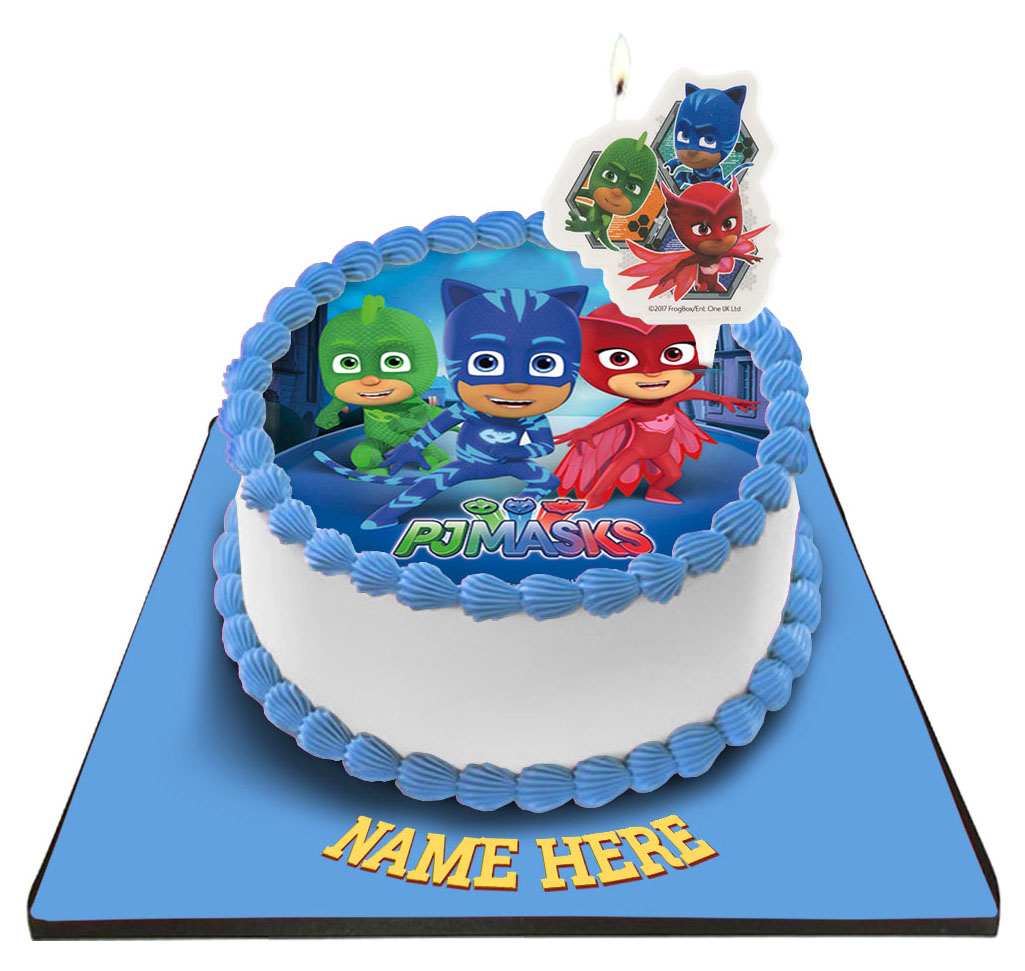 PJ Mask Cake with PJ Mask Candle