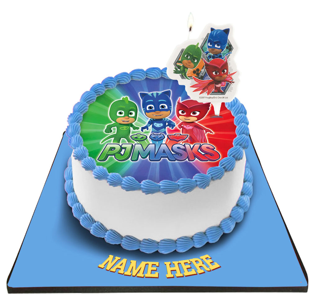 PJ Mask Cake with PJ Mask Candle