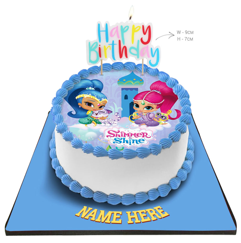 Shimmer & Shine Cake with Happy Birthday Candle