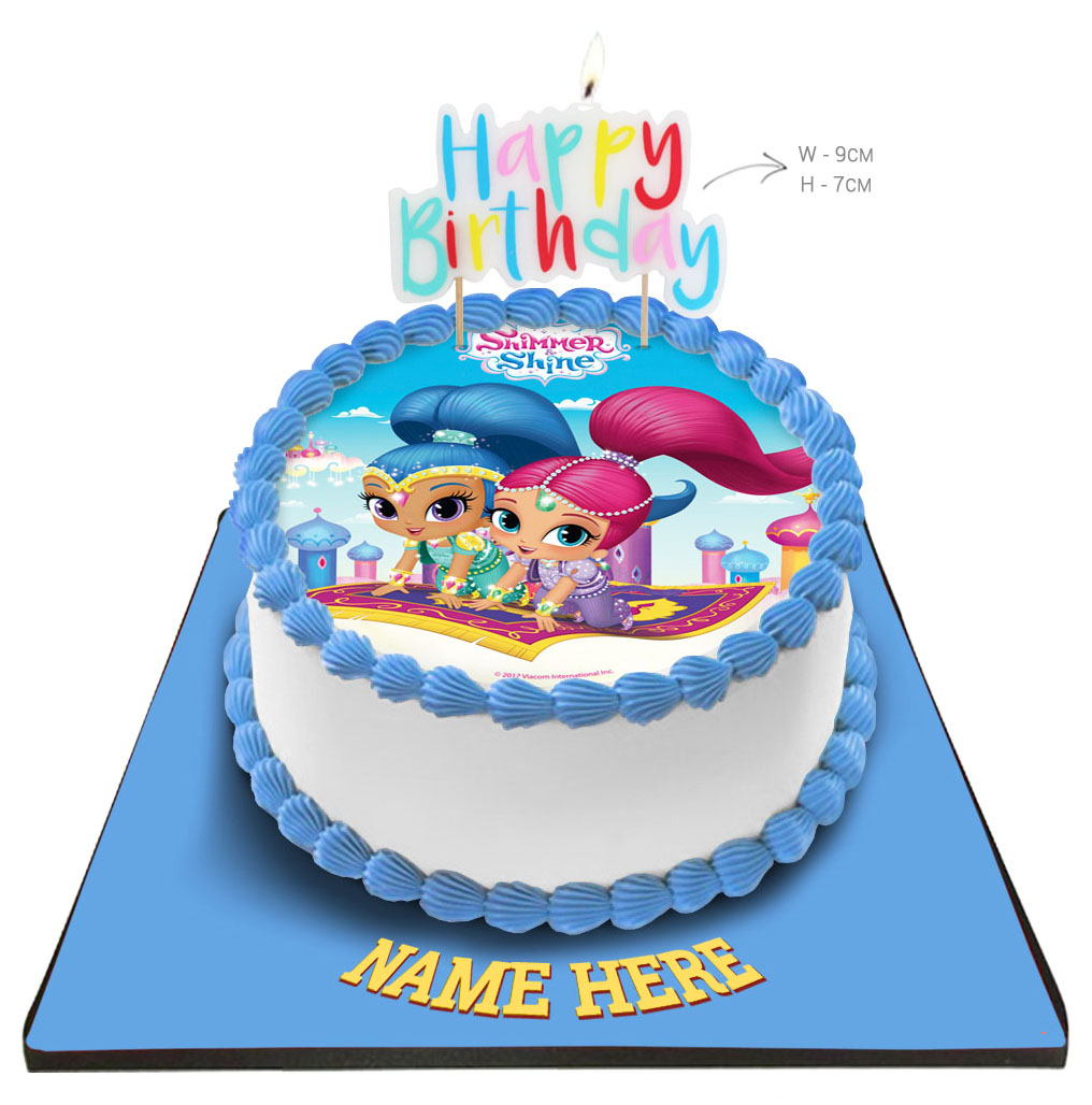 Shimmer & Shine Cake with Happy Birthday Candle