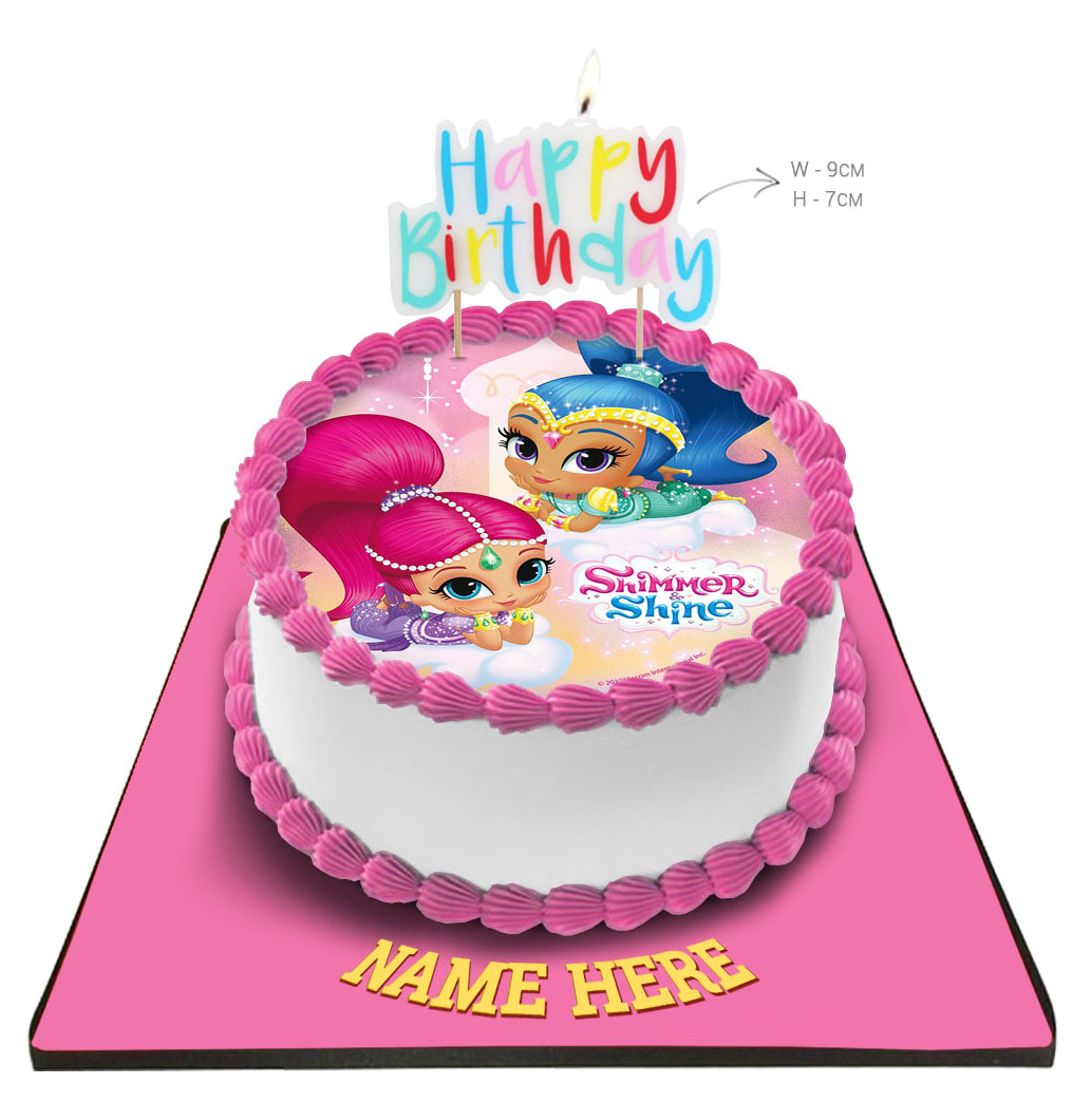 Shimmer & Shine Cake with Happy Birthday Candle