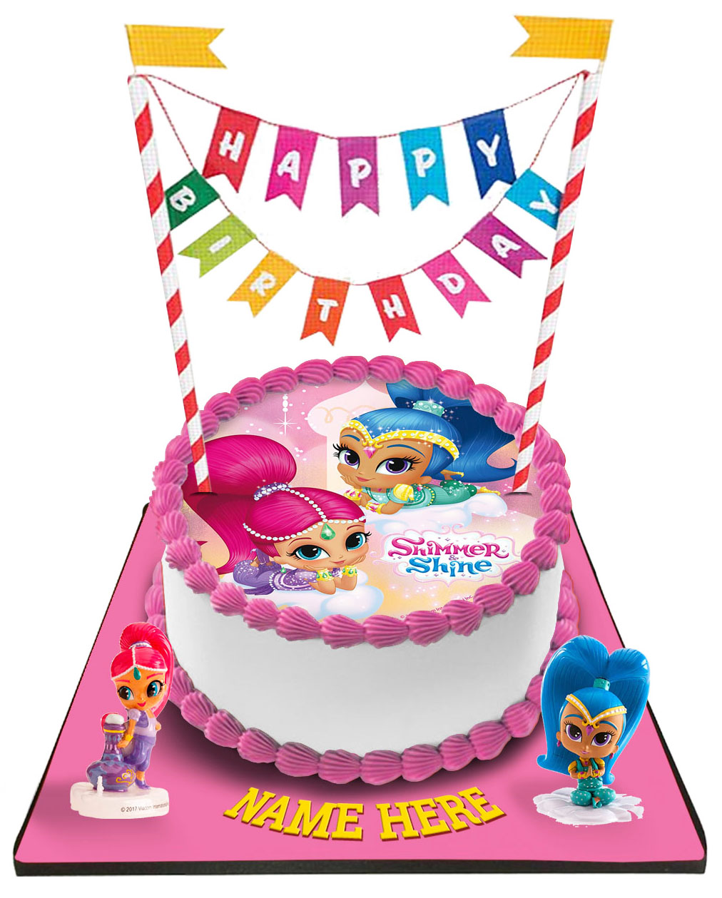 Shimmer & Shine Cake with Happy Birthday Bunting &Toppers