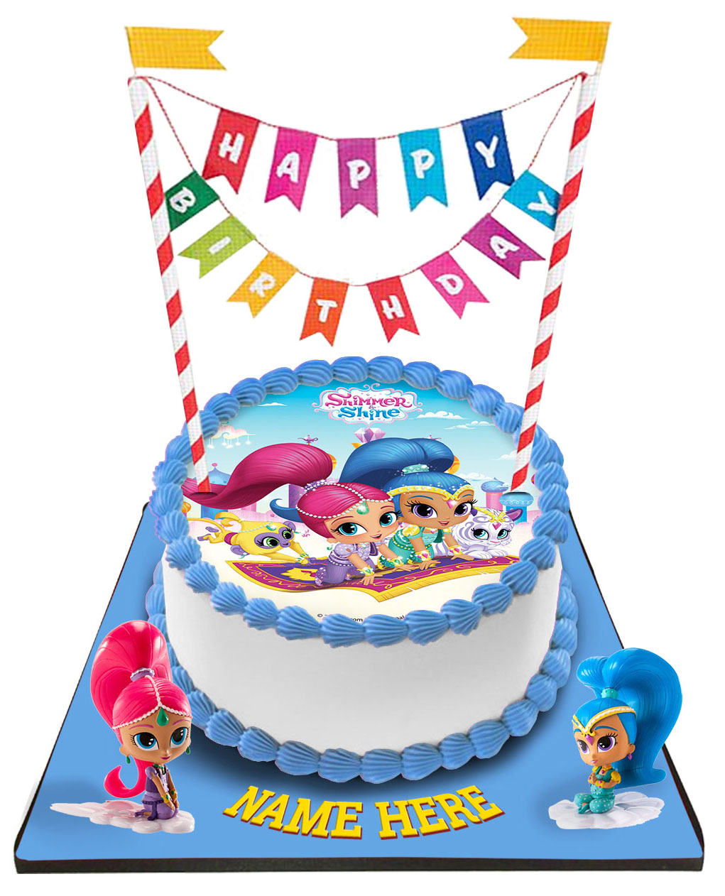 Shimmer & Shine Cake with Happy Birthday Bunting & Toppers