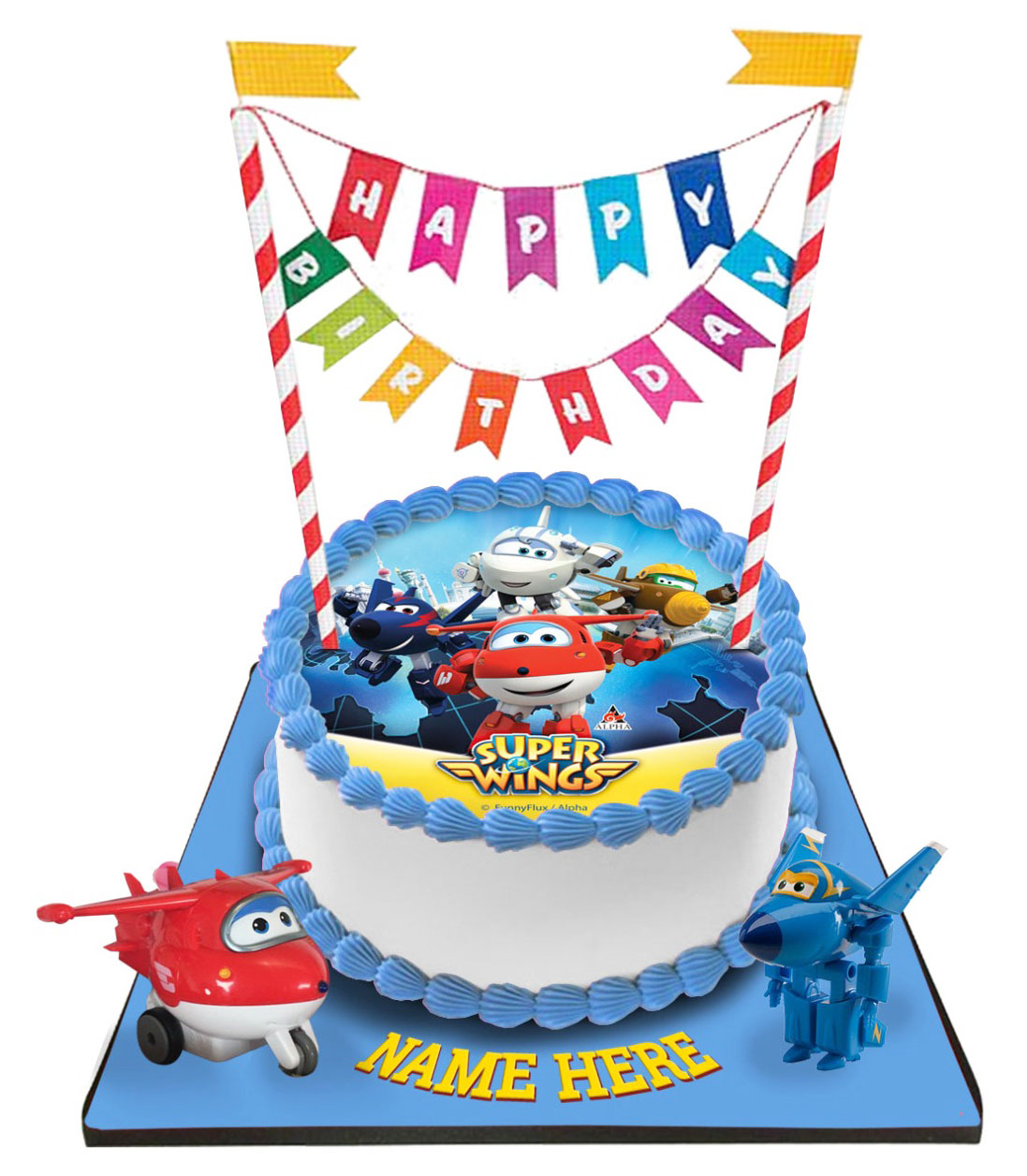 Super Wings Cake with Happy Birthday Bunting & Topper