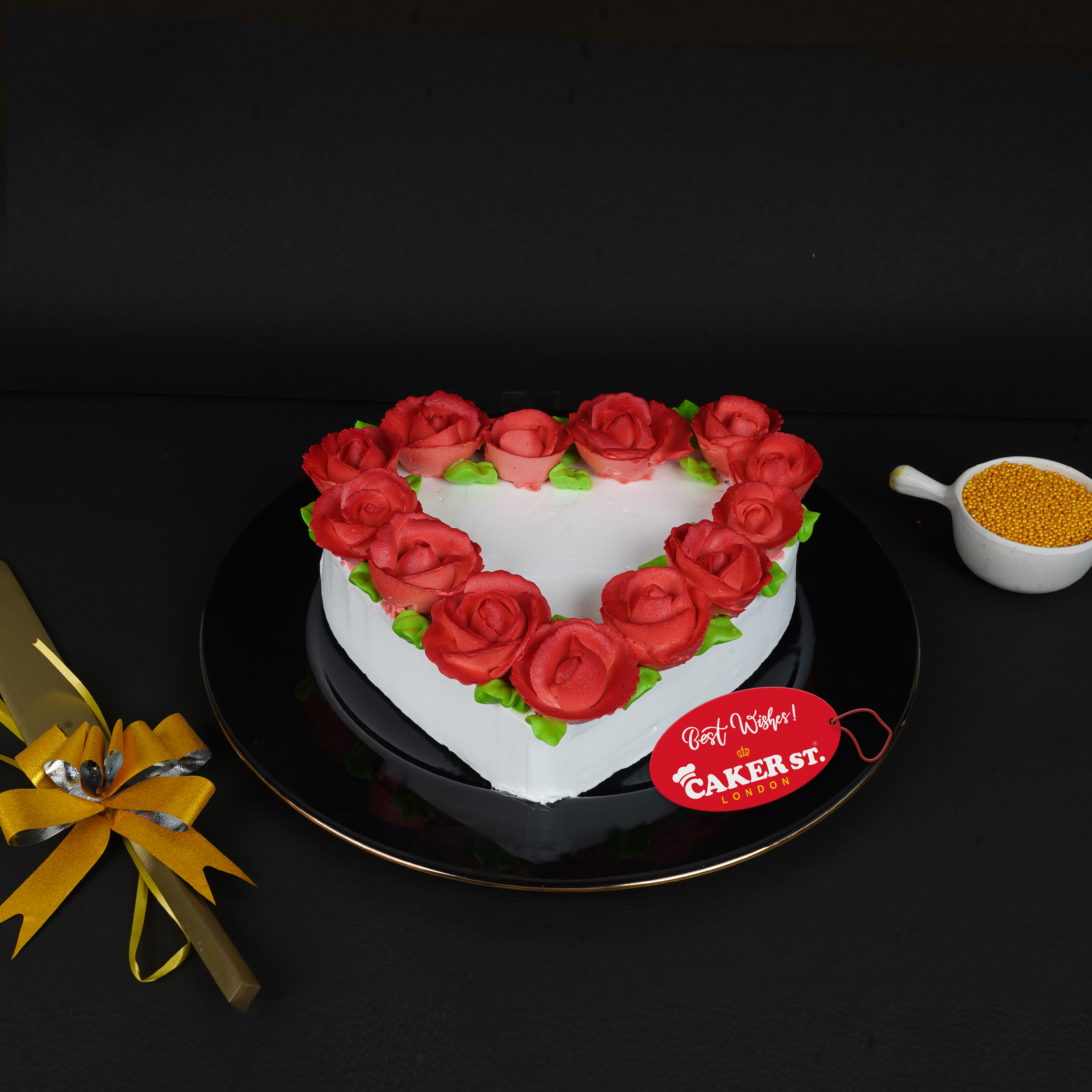 Sweet Rose Embrace Heart Cake