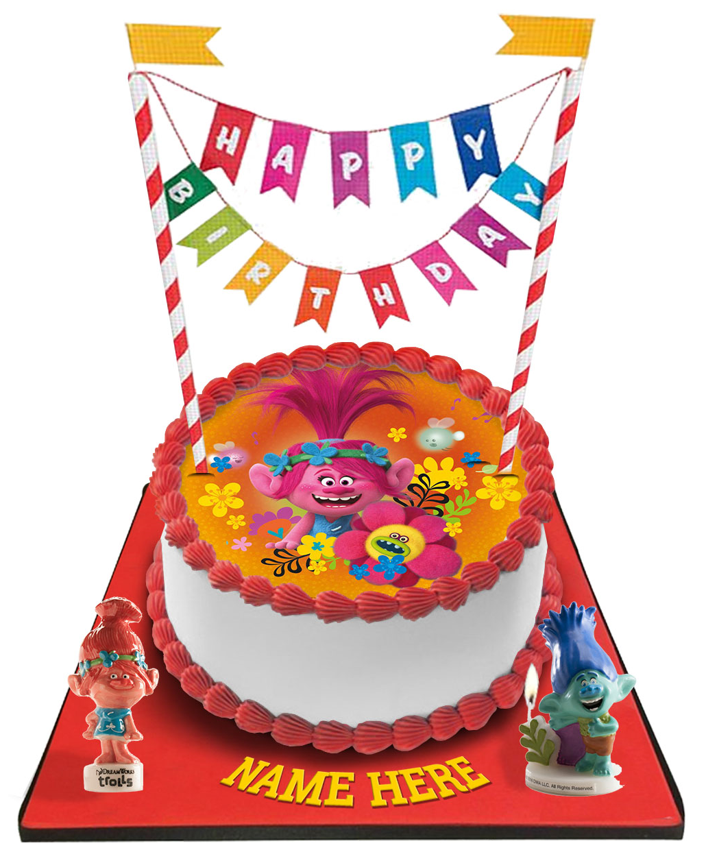 Trolls Cake with Happy Birthday Bunting &Topper