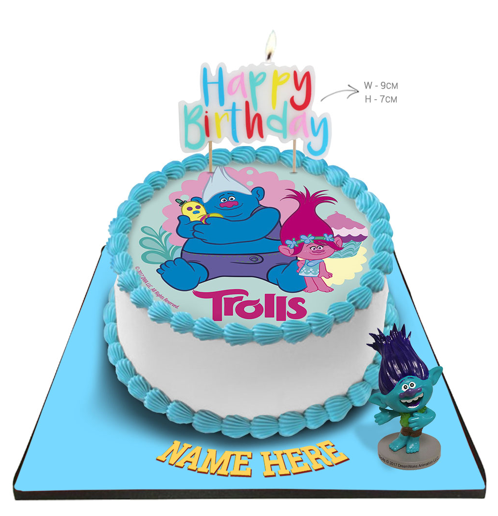 Trolls Cake with Happy Birthday Candle &Topper