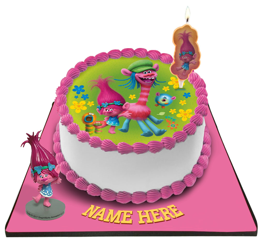 Trolls Cake with Trolls Candle &Topper