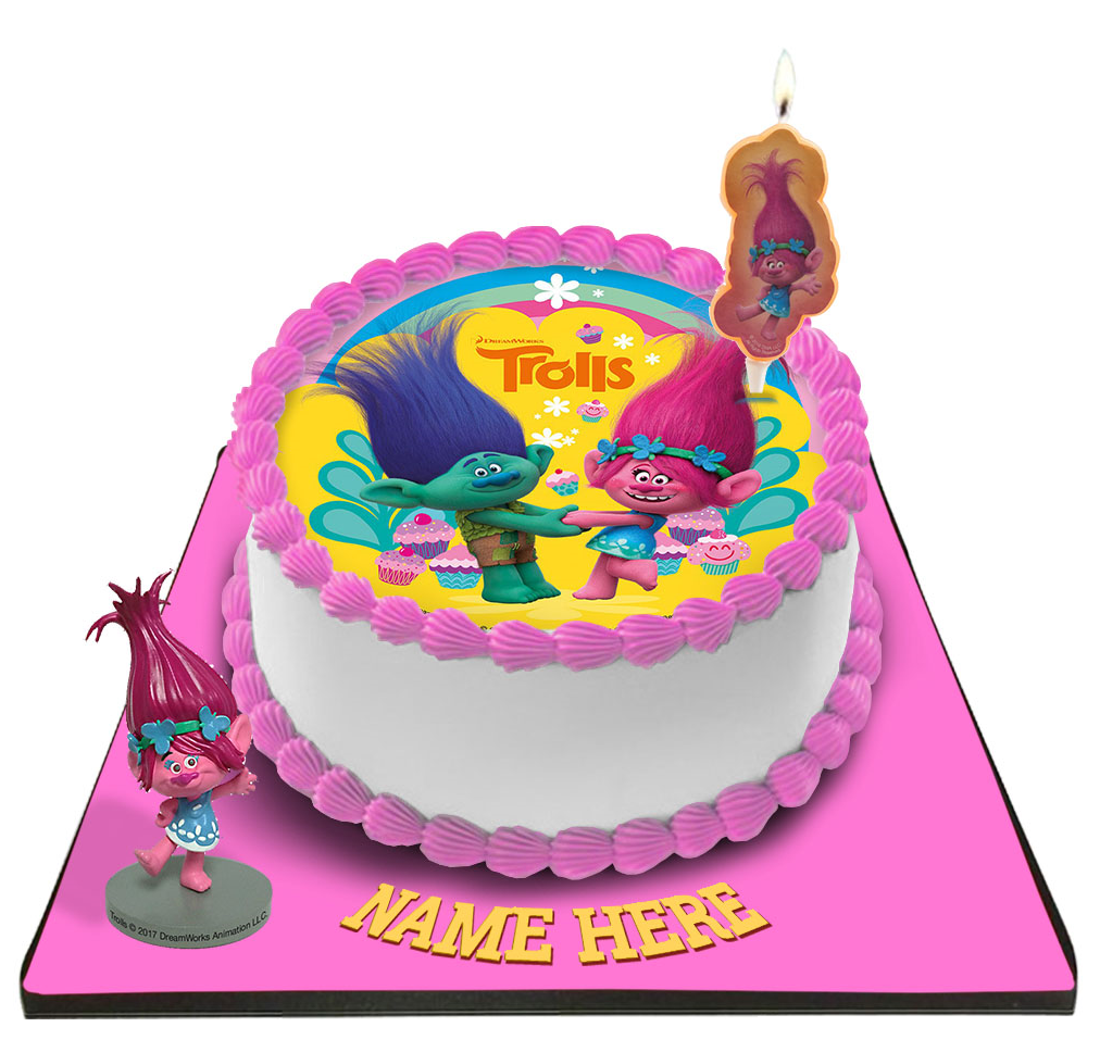 Trolls Cake with Trolls Candle & Topper