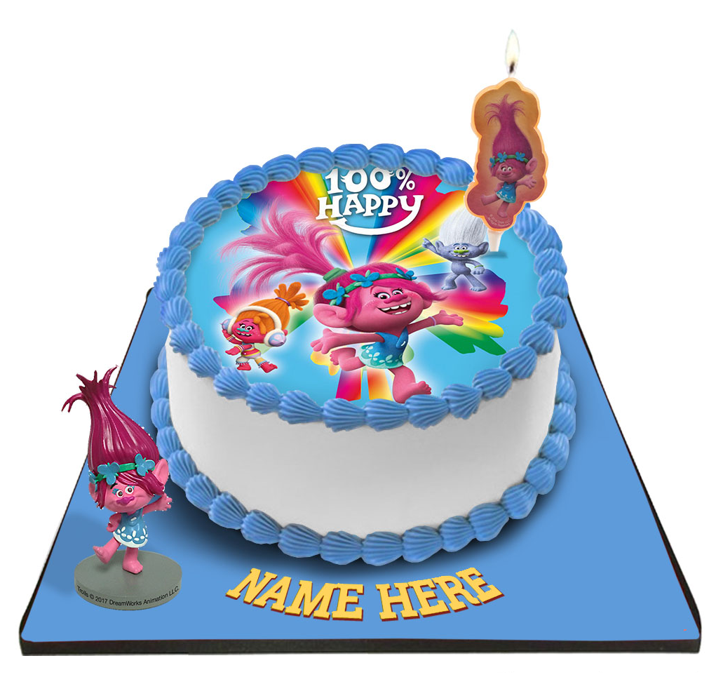 Trolls Cake with Trolls Candle & Topper